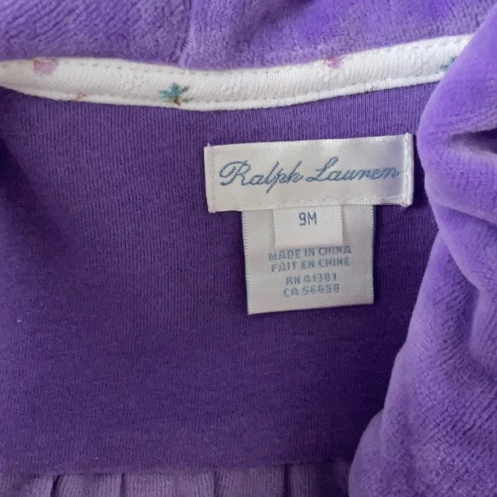 Ralph Lauren Purple Plush Velour Footed Onesie Size 9 Month Quiet Luxury Preppy